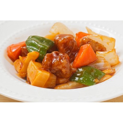 Sweet and sour pork served with with white rice