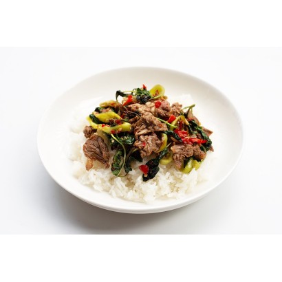 Thai basil beef served with white rice